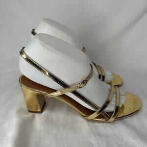 Jonak Paris Gold Strappy Block Heels Size 39 Made In Portugal